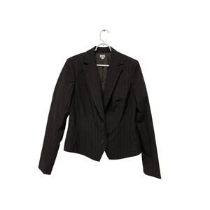 Cache Blazer Women Size 10 Black Pinstriped Classic Lined Single Breasted Jacket